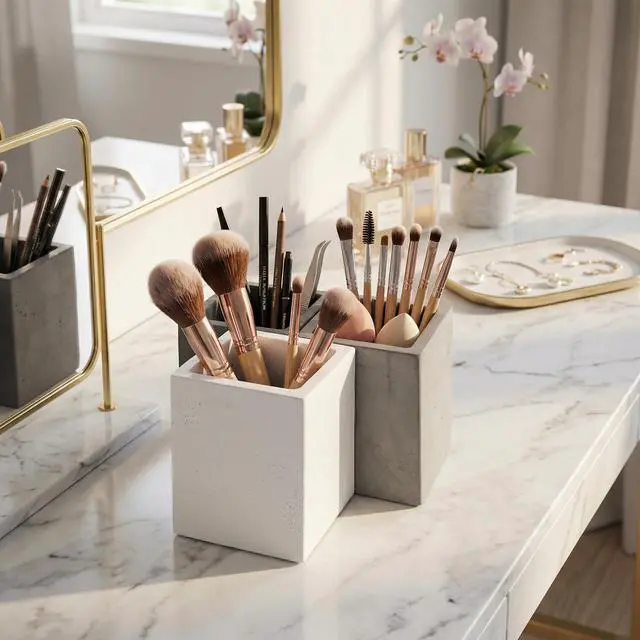 Alt view image 5 of 7 - Pen Holder Pencil Holder For Desk,Pen Cup Holder For Desk,Concrete Desktop Pencil Cup,Modern Gray-Tone,Set of 3