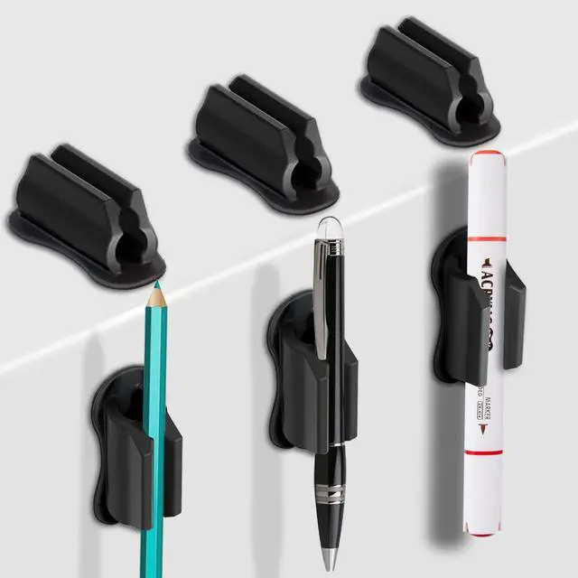 Main image of Adhesive Pen Holder for Wall Pencil Holder for Desk Organizer, 6Pack Silicone Pen Holders for Clipboard, Marker Holder Sticky Pen Holder for Desk, Office Teacher Supplies Stylus Holder (6 black)