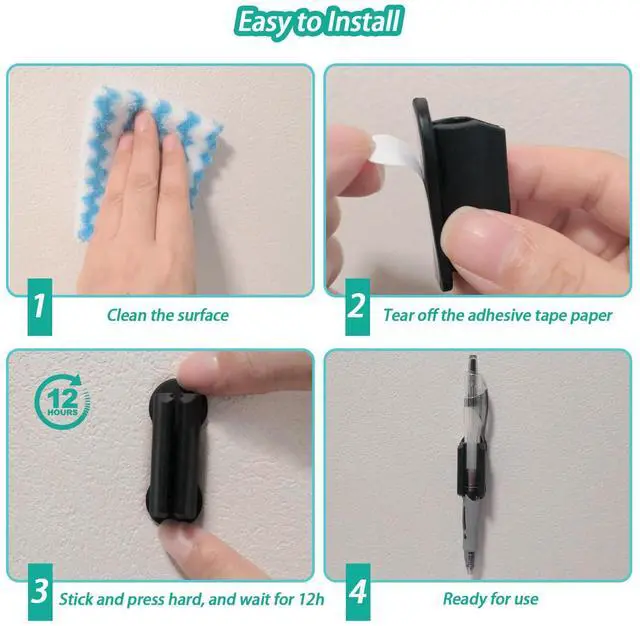 Alt view image 5 of 7 - Adhesive Pen Holder for Wall Pencil Holder for Desk Organizer, 6Pack Silicone Pen Holders for Clipboard, Marker Holder Sticky Pen Holder for Desk, Office Teacher Supplies Stylus Holder (6 black)