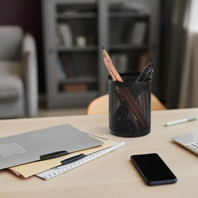 Alt view image 2 of 7 - Pen Holder Desk Organizer, Wire Mesh Pencil Cup with Foam Pad and Non-Slip Bottom Office Supplies Desk Accessories for Home Office School, 1 Pack