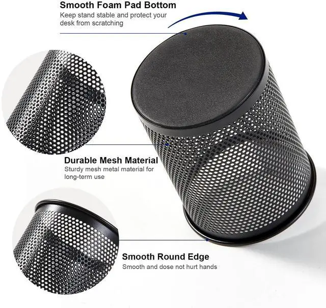Alt view image 4 of 7 - Pen Holder Desk Organizer, Wire Mesh Pencil Cup with Foam Pad and Non-Slip Bottom Office Supplies Desk Accessories for Home Office School, 1 Pack