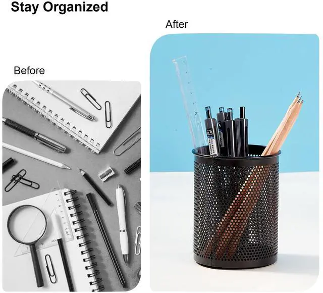 Alt view image 7 of 7 - Pen Holder Desk Organizer, Wire Mesh Pencil Cup with Foam Pad and Non-Slip Bottom Office Supplies Desk Accessories for Home Office School, 1 Pack