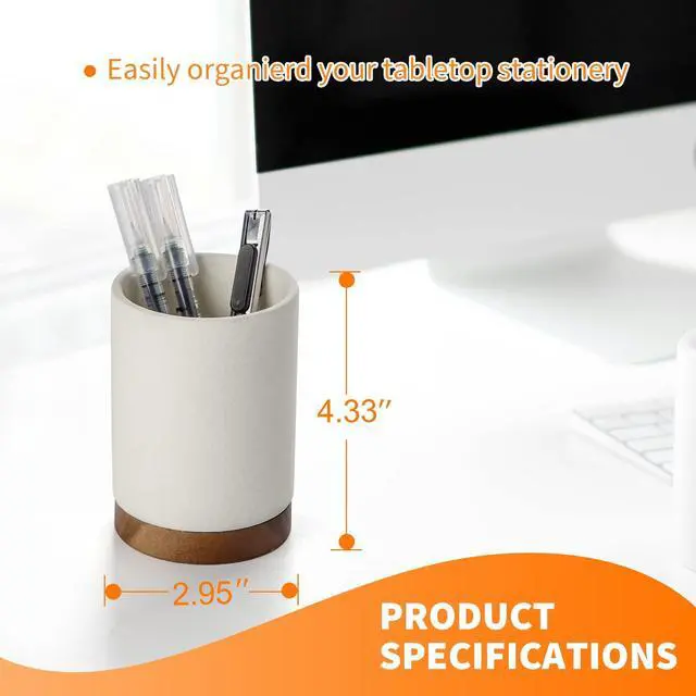 Alt view image 2 of 6 - Pen Holder for Desk, Ceramic Pencil Organizer & Makeup Brush Holder, Office Decor and Desk AccessoriesPerfect Office Organization,Teacher Supplies (White, Set / 1)
