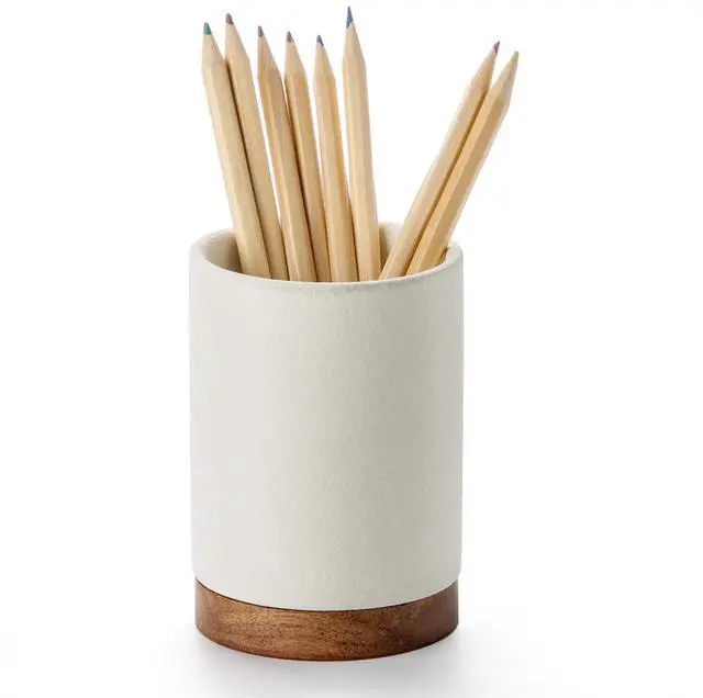 Main image of Pen Holder for Desk, Ceramic Pencil Organizer & Makeup Brush Holder, Office Decor and Desk AccessoriesPerfect Office Organization,Teacher Supplies (White, Set / 1)