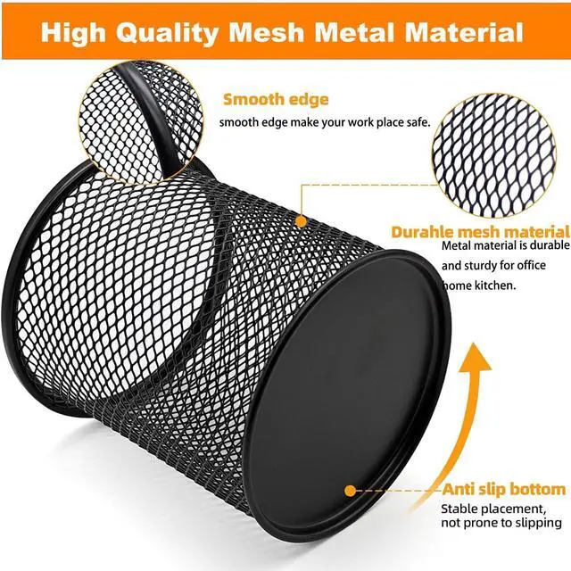 Alt view image 3 of 7 - Pen Holder Pencil Holder Mesh Metal Pen Cup Holder Pencil Cup Holder for Desk Office Home Pen Organizer Black, 6 Pack