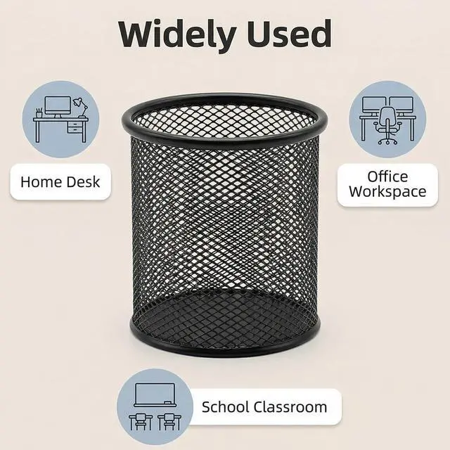 Alt view image 5 of 7 - Pen Holder Pencil Holder Mesh Metal Pen Cup Holder Pencil Cup Holder for Desk Office Home Pen Organizer Black, 6 Pack