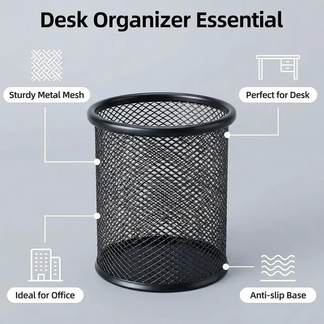Alt view image 6 of 7 - Pen Holder Pencil Holder Mesh Metal Pen Cup Holder Pencil Cup Holder for Desk Office Home Pen Organizer Black, 6 Pack