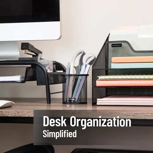 Alt view image 2 of 7 - Pen and Accessories Holder, Desktop Organizer, Office, Metal Mesh, 3.5"L x 3.5"W x 3.75"H, Set of 3, Black