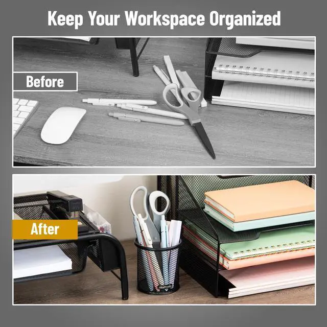 Alt view image 5 of 7 - Pen and Accessories Holder, Desktop Organizer, Office, Metal Mesh, 3.5"L x 3.5"W x 3.75"H, Set of 3, Black