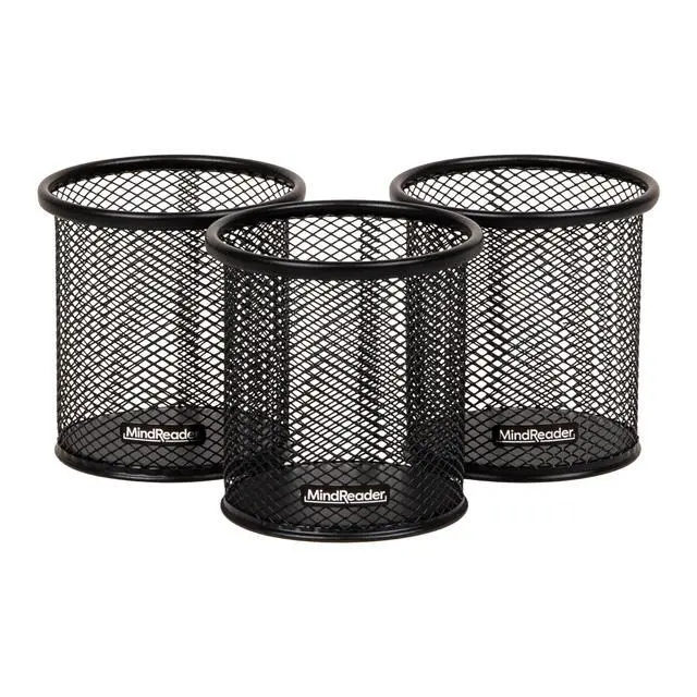 Alt view image 7 of 7 - Pen and Accessories Holder, Desktop Organizer, Office, Metal Mesh, 3.5"L x 3.5"W x 3.75"H, Set of 3, Black