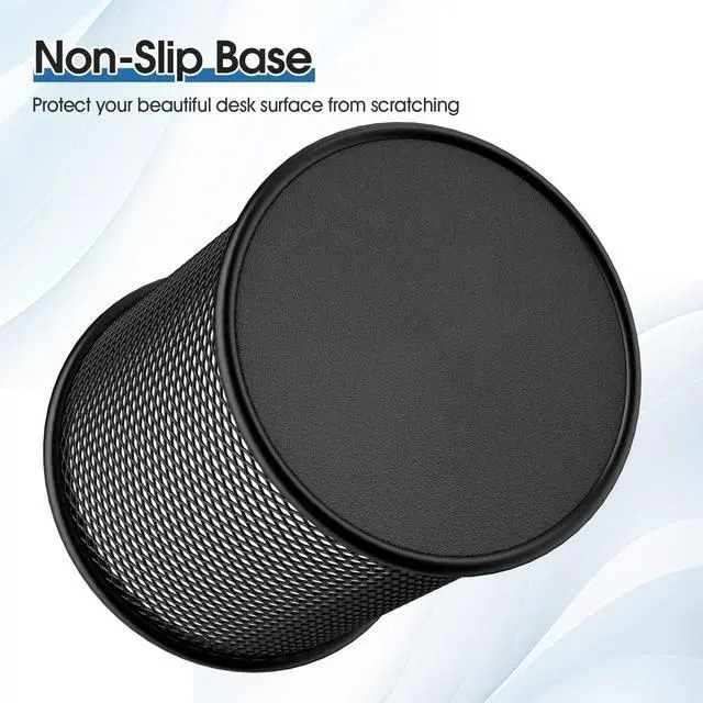 Alt view image 3 of 7 - Pen Holder, 3 Pack Pencil Holder for Desk, Premium Mesh Metal Desk Organizer with Non-Slip EVA Pad, Desk Accessories & Workspace Organizers for Home, School & Office, Black, 3.7 Tall