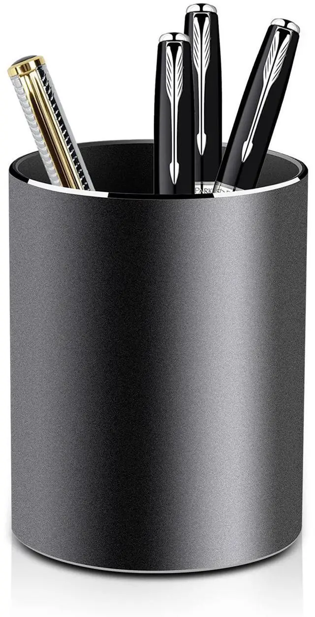 Main image of Metal Pen Holder Aluminum Pencil Holder for desk, Round Desktop Organizer and Black Pencil Cup for Office, School, Home and Stationary Supplies (3.15 x 3.15 x 3.94 Inches)