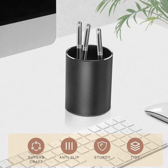 Alt view image 3 of 7 - Metal Pen Holder Aluminum Pencil Holder for desk, Round Desktop Organizer and Black Pencil Cup for Office, School, Home and Stationary Supplies (3.15 x 3.15 x 3.94 Inches)