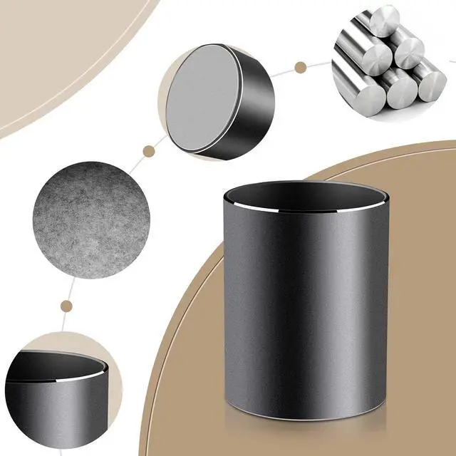 Alt view image 4 of 7 - Metal Pen Holder Aluminum Pencil Holder for desk, Round Desktop Organizer and Black Pencil Cup for Office, School, Home and Stationary Supplies (3.15 x 3.15 x 3.94 Inches)