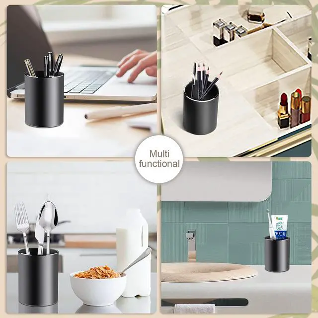 Alt view image 5 of 7 - Metal Pen Holder Aluminum Pencil Holder for desk, Round Desktop Organizer and Black Pencil Cup for Office, School, Home and Stationary Supplies (3.15 x 3.15 x 3.94 Inches)
