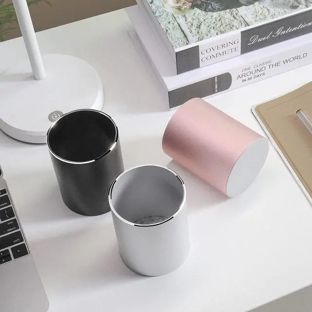 Alt view image 6 of 7 - Metal Pen Holder Aluminum Pencil Holder for desk, Round Desktop Organizer and Black Pencil Cup for Office, School, Home and Stationary Supplies (3.15 x 3.15 x 3.94 Inches)