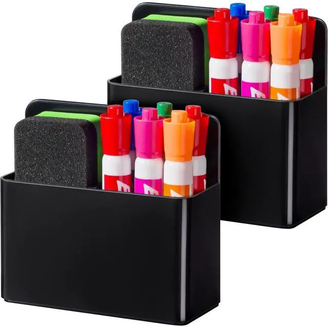 Main image of 2 Pack Plastic Magnetic Pen Holder for Refrigerator, Dry Erase Marker Holder for WhiteboardMagnet School Locker Organizer Accessories, Pencil Cup, Pen Caddy, Classroom Organization(Black)