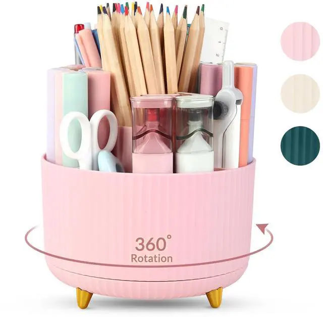 Main image of 360 Rotating Multipurpose Organizer - Cute Rotating Pen Holder with 5 Slots for Art Supplies, Office, School, Home