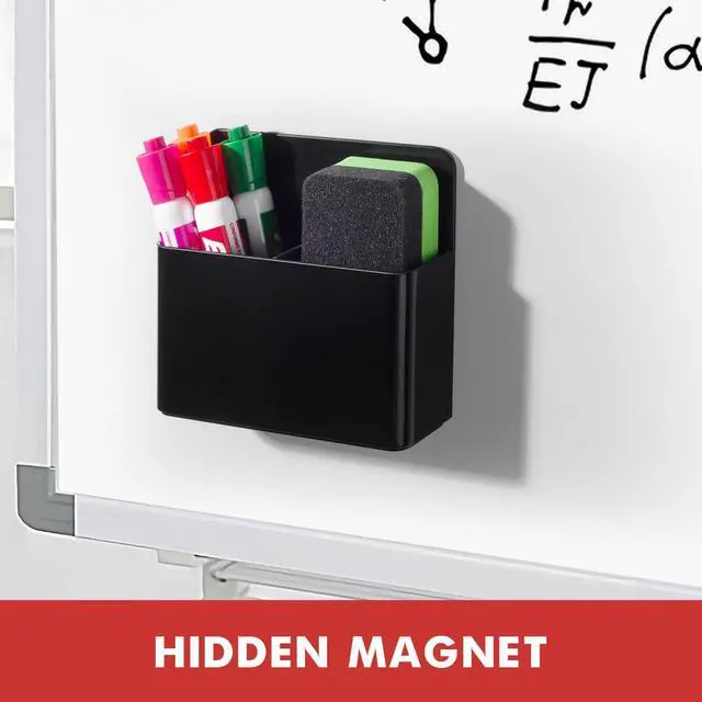 Alt view image 5 of 7 - 2 Pack Plastic Magnetic Pen Holder for Refrigerator, Dry Erase Marker Holder for WhiteboardMagnet School Locker Organizer Accessories, Pencil Cup, Pen Caddy, Classroom Organization(Black)
