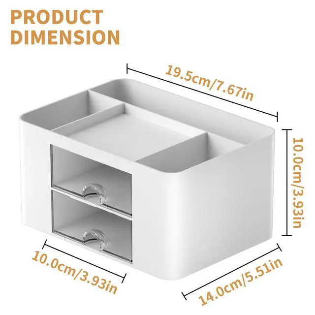 Alt view image 4 of 7 - Pen Organizer with 2 Drawer, Multi-Functional Pencil Holder for Desk, Desk Organizers and Accessories with 5 Compartments + Drawer for Office Art Supplies (White)