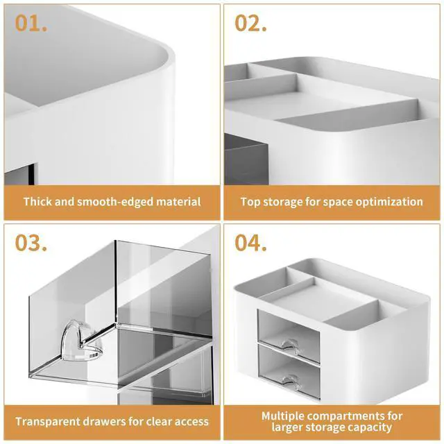Alt view image 6 of 7 - Pen Organizer with 2 Drawer, Multi-Functional Pencil Holder for Desk, Desk Organizers and Accessories with 5 Compartments + Drawer for Office Art Supplies (White)