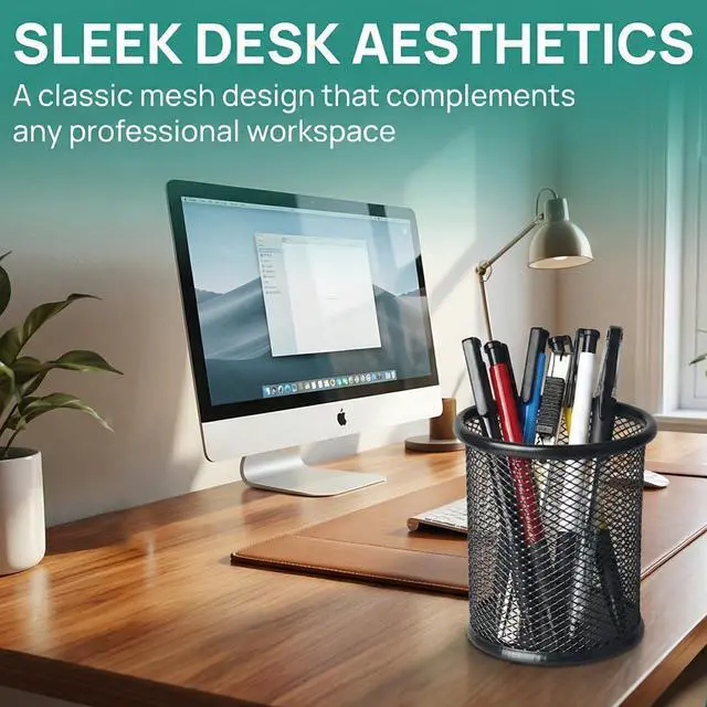 Alt view image 5 of 7 - 12 Pack Metal Pen Holder Wire Mesh Pen Cup Pencil Holder Pencil Cup for Desk Office Pen Organizer, Black