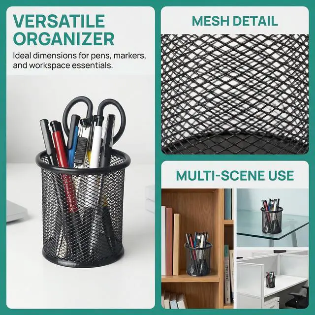 Alt view image 4 of 7 - 12 Pack Metal Pen Holder Wire Mesh Pen Cup Pencil Holder Pencil Cup for Desk Office Pen Organizer, Black