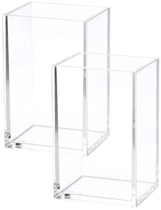 Main image of 2 Pack Clear Acrylic Pencil Pen Holder Cup, Makeup Brush Holder Acrylic Desk Accessories