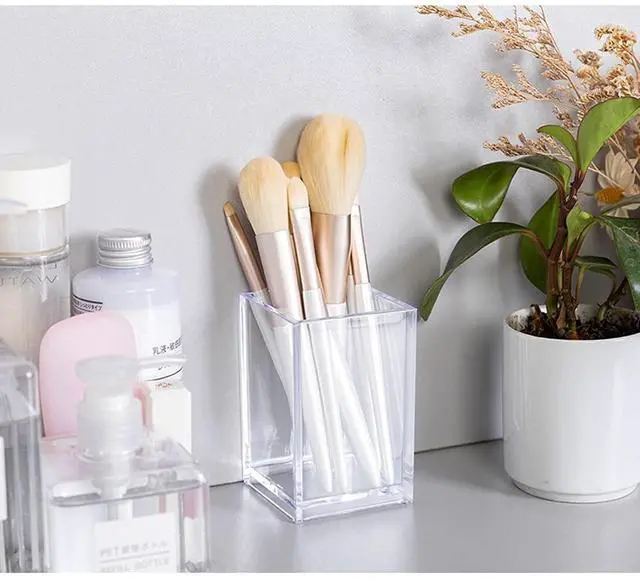 Alt view image 4 of 7 - 2 Pack Clear Acrylic Pencil Pen Holder Cup, Makeup Brush Holder Acrylic Desk Accessories