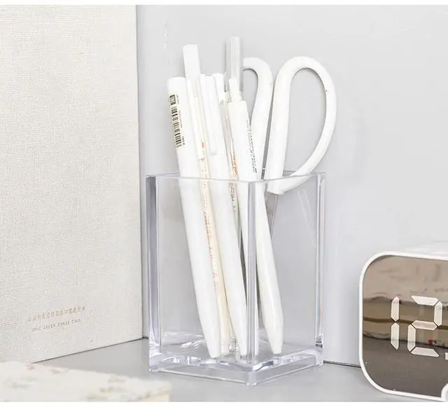 Alt view image 7 of 7 - 2 Pack Clear Acrylic Pencil Pen Holder Cup, Makeup Brush Holder Acrylic Desk Accessories