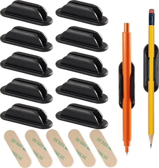 Main image of 10 Pack Adhesive Pencil Holder for Desk, Silicone Pen Holder for Wall, Clipboard & Laptop with 15 Upgraded Sticky Pads, Rugged Grip Pencil Holders for Classroom Teacher Essentials (Black)