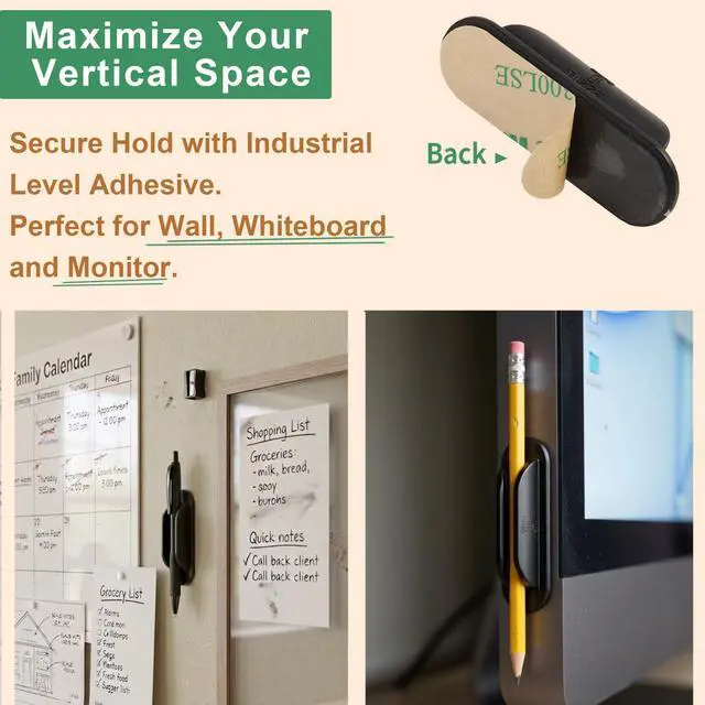 Alt view image 3 of 7 - 10 Pack Adhesive Pencil Holder for Desk, Silicone Pen Holder for Wall, Clipboard & Laptop with 15 Upgraded Sticky Pads, Rugged Grip Pencil Holders for Classroom Teacher Essentials (Black)