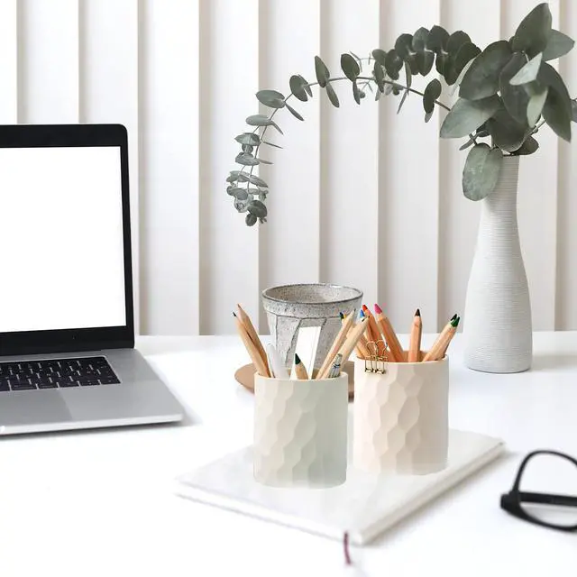 Alt view image 2 of 6 - Pen Holder,Nordic Style Silicone Waterproof Pencil Holder for Desk Simple&Modern Minimalist Makeup Organizer Multifunctional Office Supplies for Home,Kids and School(Beige)