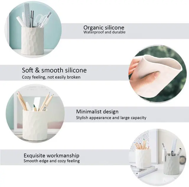 Alt view image 3 of 6 - Pen Holder,Nordic Style Silicone Waterproof Pencil Holder for Desk Simple&Modern Minimalist Makeup Organizer Multifunctional Office Supplies for Home,Kids and School(Beige)