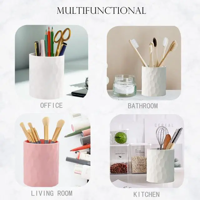 Alt view image 5 of 6 - Pen Holder,Nordic Style Silicone Waterproof Pencil Holder for Desk Simple&Modern Minimalist Makeup Organizer Multifunctional Office Supplies for Home,Kids and School(Beige)