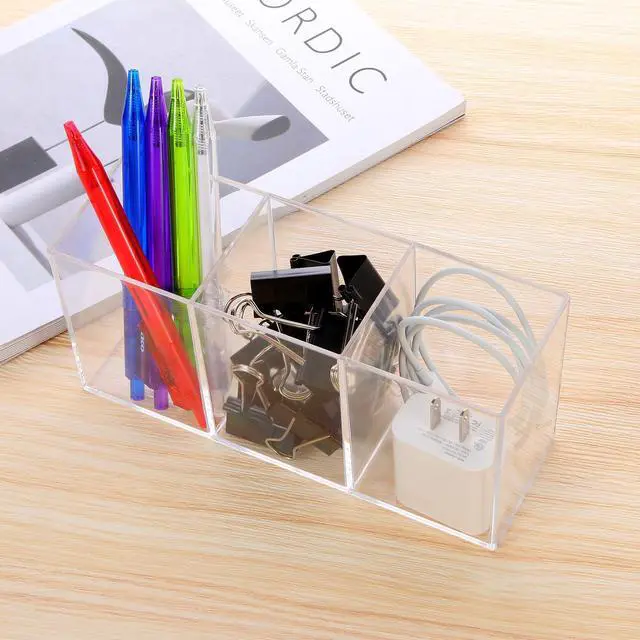 Alt view image 6 of 7 - Clear Acrylic Silverware & Pen Organizer Caddy, Transparent Plastic Silverware Holder, Perfect for Office, Bedroom, and Bathroom Storage