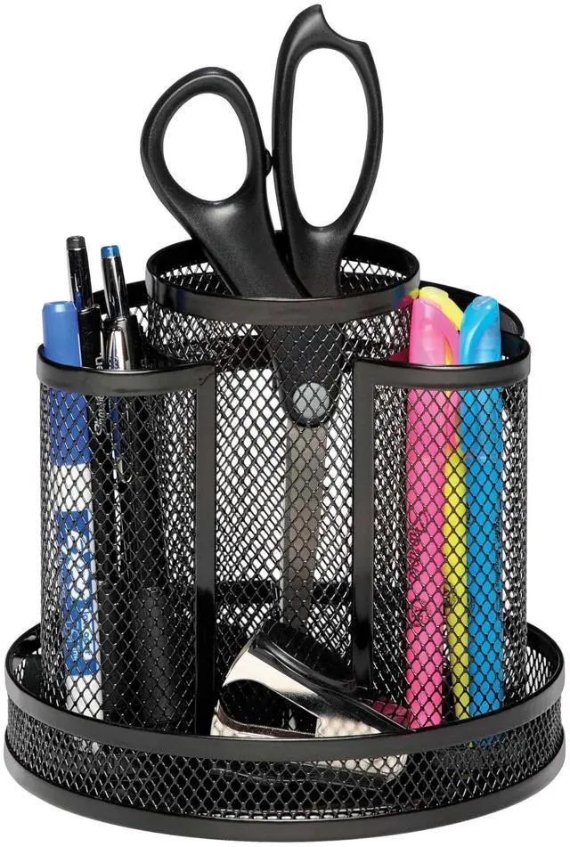 Main image of Desk Organizer, Rotating Office Supply Caddy, Mesh Black (6.5" x 6.5" x 6.25") - Spinning Pencil Holder, Teacher Essentials