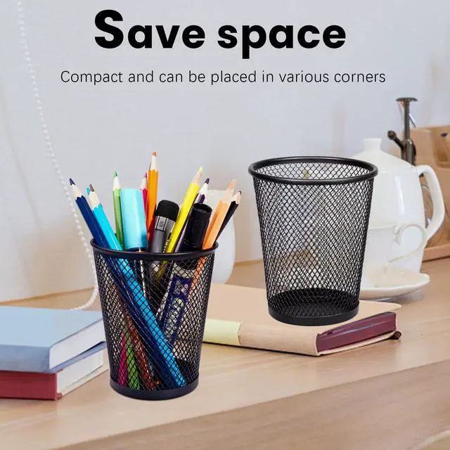 Alt view image 5 of 7 - Mesh Pencil Holder Metal Pen Cup Black for Desk, 6 Pack Office Desk Organizer for Business, School & Home