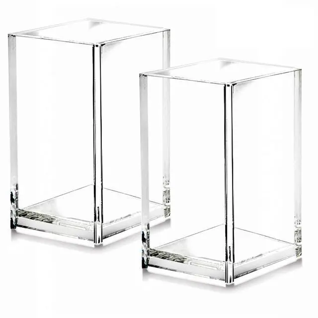Main image of 2 Pack Clear Acrylic Pencil Pen Holder Cup,Desk Accessories Holder,Makeup Brush Storage Organizer,Modern Design Desktop Stationery Organizer for Office School Home Supplies,2.6x 2.6x 4 inches