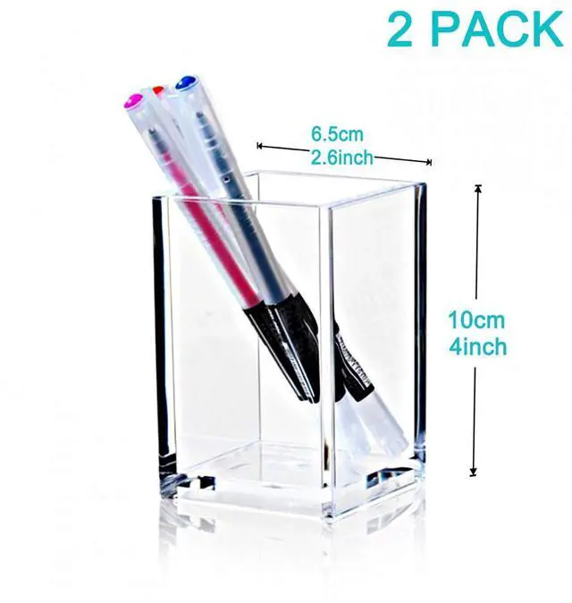 Alt view image 5 of 6 - 2 Pack Clear Acrylic Pencil Pen Holder Cup,Desk Accessories Holder,Makeup Brush Storage Organizer,Modern Design Desktop Stationery Organizer for Office School Home Supplies,2.6x 2.6x 4 inches