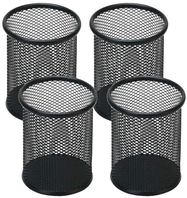 Main image of Pen Holder Mesh Pencil Holder Metal Pen Holder Cup Pencil Cup Holder for Desk Office Pen Organizer Black, 4 Pack