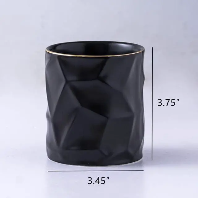 Alt view image 2 of 6 - Ceramic Irregular Round Pen Holder For Desk Cute Stand Gold Line Aesthetic Pencil Cup Pot Desk Organizer for Men Women Makeup Brush Holder (Black)