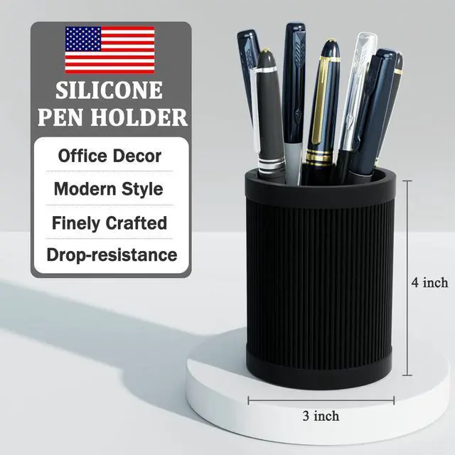 Alt view image 2 of 7 - Aesthetic Pen Holder For Desk, Modern Silicone Pencil Holder, Stylish Office Desk Decor, Made of 5 mm Thickened Premium Silicone, Office Desk Organizer And Accessories (Black)