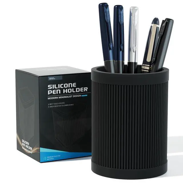 Alt view image 7 of 7 - Aesthetic Pen Holder For Desk, Modern Silicone Pencil Holder, Stylish Office Desk Decor, Made of 5 mm Thickened Premium Silicone, Office Desk Organizer And Accessories (Black)