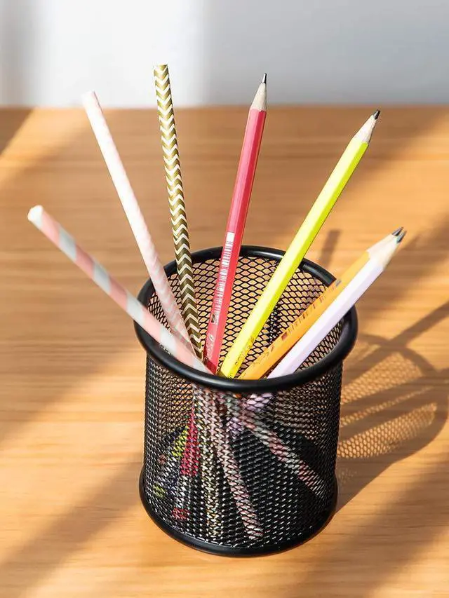 Alt view image 3 of 6 - Black Pen Holder Cup for Desk, Pencil Cup Holder, Black Wire Mesh Pen Cup for Desk Office Pen Organizer