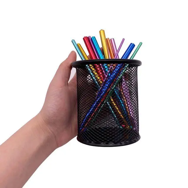 Alt view image 6 of 6 - Black Pen Holder Cup for Desk, Pencil Cup Holder, Black Wire Mesh Pen Cup for Desk Office Pen Organizer