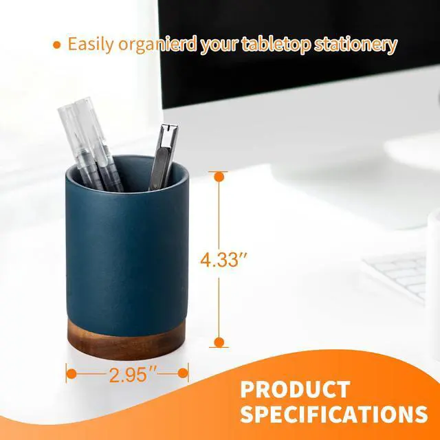 Alt view image 2 of 6 - Pen Holder for Desk, Ceramic Pencil Organizer & Makeup Brush Holder, Office Decor and Desk AccessoriesPerfect Office Organization,Teacher Supplies(Royal Blue, Set / 1)