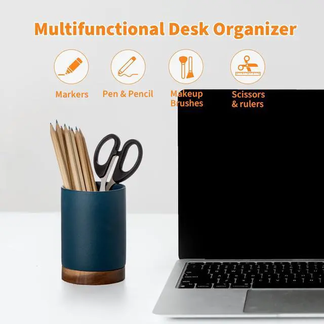 Alt view image 4 of 6 - Pen Holder for Desk, Ceramic Pencil Organizer & Makeup Brush Holder, Office Decor and Desk AccessoriesPerfect Office Organization,Teacher Supplies(Royal Blue, Set / 1)