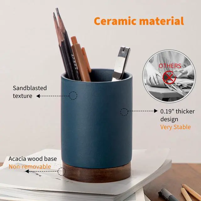 Alt view image 5 of 6 - Pen Holder for Desk, Ceramic Pencil Organizer & Makeup Brush Holder, Office Decor and Desk AccessoriesPerfect Office Organization,Teacher Supplies(Royal Blue, Set / 1)