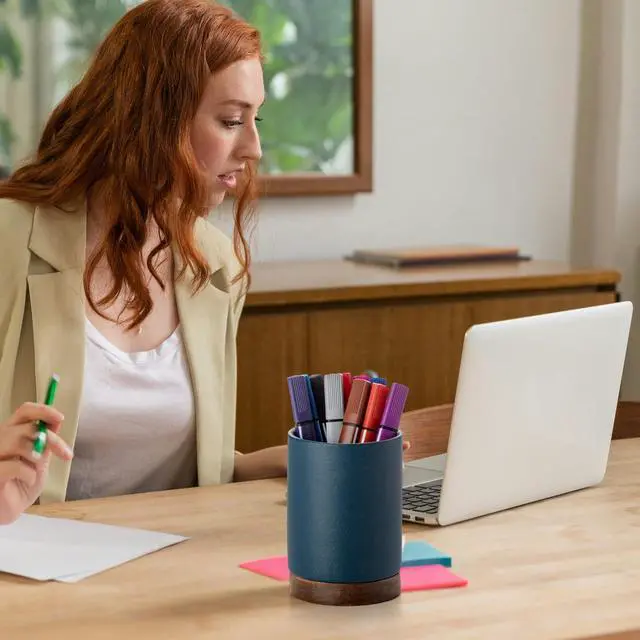 Alt view image 6 of 6 - Pen Holder for Desk, Ceramic Pencil Organizer & Makeup Brush Holder, Office Decor and Desk AccessoriesPerfect Office Organization,Teacher Supplies(Royal Blue, Set / 1)